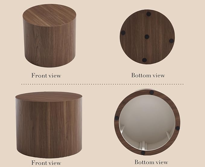 CIMOTA Round Wood Nesting Coffee Table Set of 2, Modern Circle Travertine End Side Table Sets for Living Room, Walnut Wooden Color/No Assembling-Ruum Studio Home