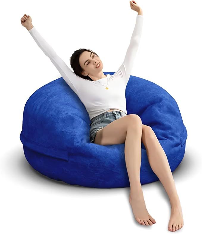 Bean Bag Chair for Adults 3FT,Soft Removable Cover for Teens/Girls Bedroom,Fluffy Giant Round Floor Beanbag Lounger Chairs (No Filler,Sapphire)-Ruum Studio Home