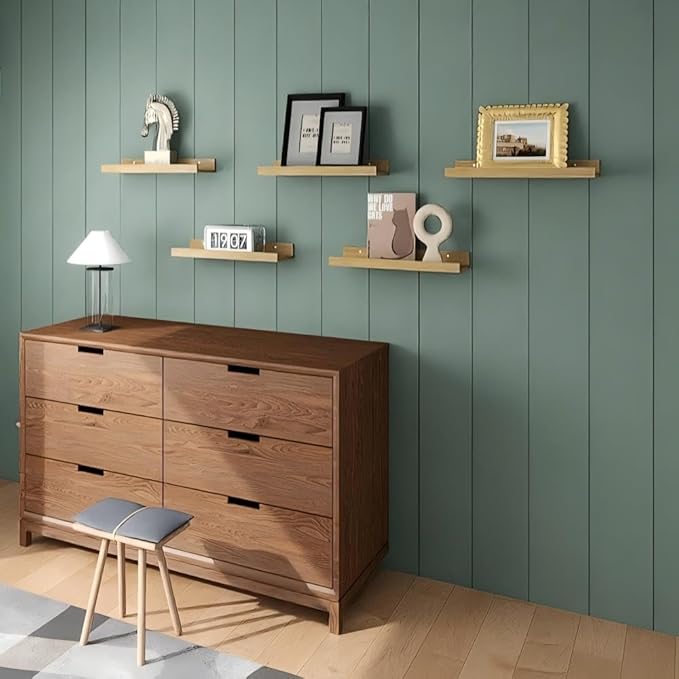 RICHER HOUSE 5 Set Floating Shelves for Wall Decor, Wall Mounted Book Shelf, Nursery Shelves Picture Ledge Shelf with Lip for Wall Storage, Bedroom, Living Room, Bathroom - Oak-Ruum Studio Home
