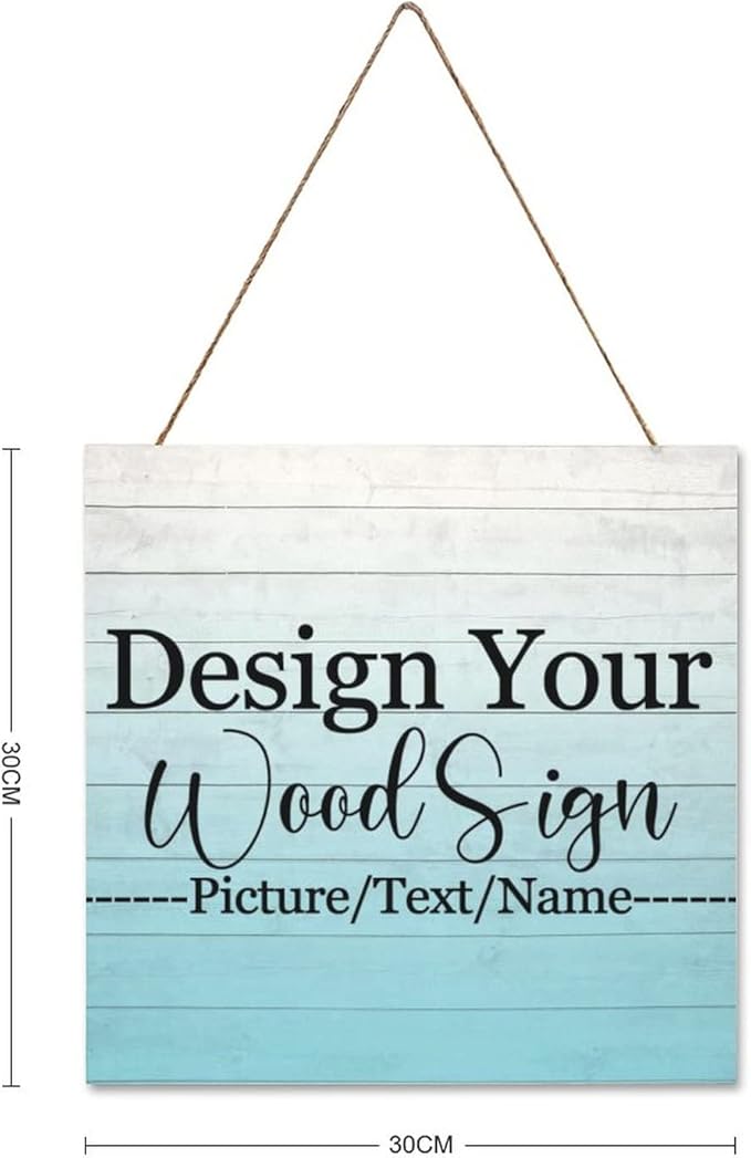 Personalized Hanging Wood Signs, Customized Door Board with Multiple Wood Background and Fonts to Choose, Design Your Rustic Decoration Sign for Home Kitchen Farmhouse 11.8x11.8 inch-Ruum Studio Home