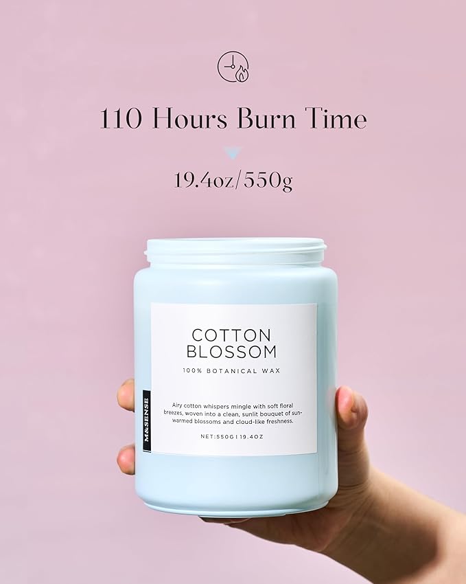 M&SENSE Clean Cotton Scented Candle - 19.4oz Natural Soy Wax Clean Cotton Blossom Scent Non Toxic Candle, 110-Hour Slow Burning 2-Wick Aromatherapy Home Fragrance Gifts for Home Decor-Ruum Studio Home
