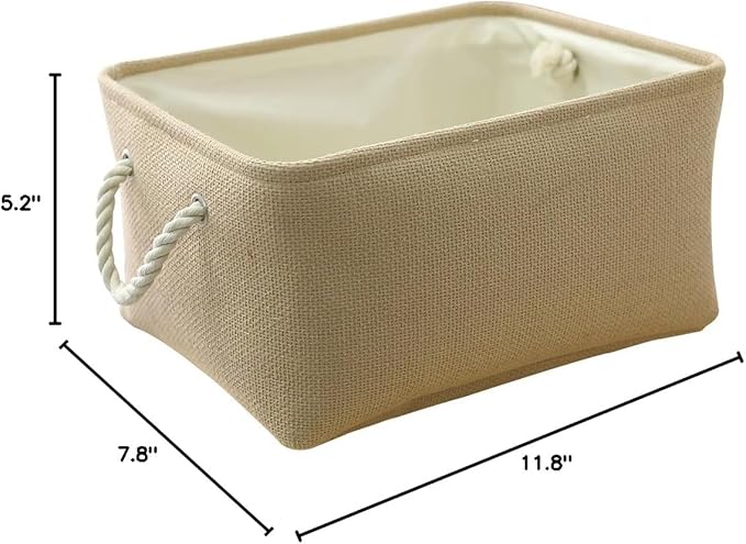 TheWarmHome Decorative Basket Rectangular Small Storage Basket Fabric Storage Bin Organizer Basket with Handles for Clothes Storage (Beige, 11.8L×7.9W×5.2H inch)-Ruum Studio Home