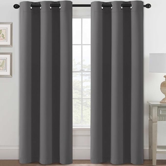 H.VERSAILTEX Blackout Curtains for Bedroom Thermal Insulated Room Darkening Living Room Curtains 84 Inch Long Grommet Privacy Protection Window Curtain Panels/Drapes, 2 Panels, Charcoal Grey-Ruum Studio Home