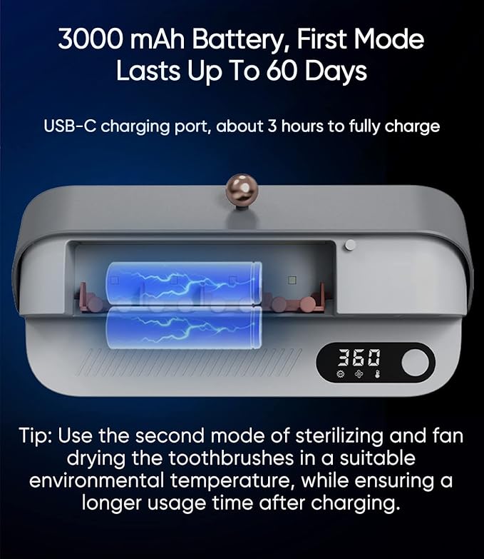 StarWin UV Toothbrush Dryer Holder, Heating Plate and Fan Drying Function, Rechargeable and Timing Tooth Brush Holder Wall-Mounted for Bathroom, No Drilling, 4 Slots-Ruum Studio Home