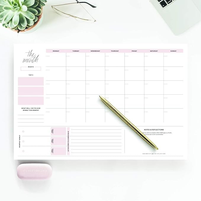 Bliss Collections Monthly Planning Pad, To Do List Notebook - Undated Tear-Off Sheets Notepad - Work Calendar, Organizer, Scheduler for Goals, Tasks - Simple (Pink), 12" x 18", 18 Sheets-Ruum Studio Home
