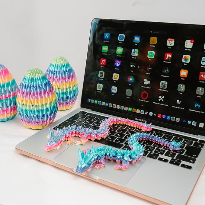 3PCS 3D Printed 12” Articulated Crystal Dragon Inside 5.1” Egg – Fantasy Collectible, Fidget Toy & Stocking Easter Basket Stuffers for Home & Office Decor (3pcs - Rainbow)-Ruum Studio Home