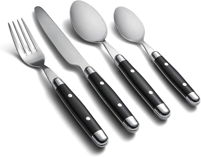 Cambridge Silversmiths 16 Piece Jubilee Flatware Set, Black-Ruum Studio Home