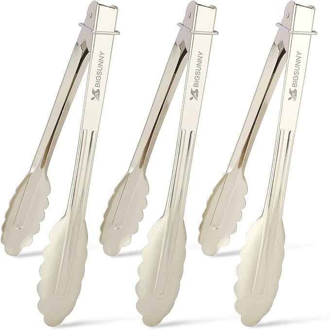 MSY BIGSUNNY 9 Inch Food Tongs for Cooking and Serving- Aluminum Kitchen Utensil - Set of 3 (silver)-Ruum Studio Home