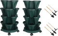 Vertical Planter 4 Tier Stackable Planters Garden Planters Strawberry Herb Flower and Vegetable Planter Indoor Outdoor Gardening Pots with Removable Wheels and Tools 2-Pack-Ruum Studio Home