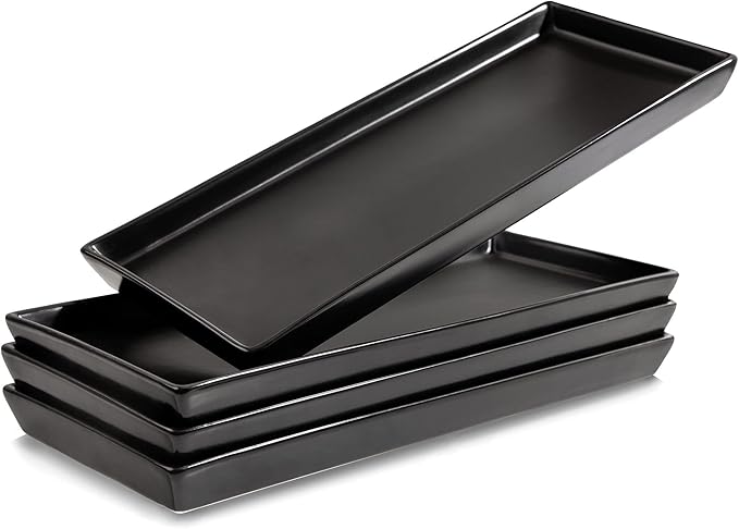 Home Beets Matte Black Ceramic Serving Platters (14 x 6 Inch Rectangle Plates) Serving Dishes for Entertaining, Food, Appetizers, Desserts, Cheese Board, Charcuterie, Sushi - Set of 4 Party Trays-Ruum Studio Home