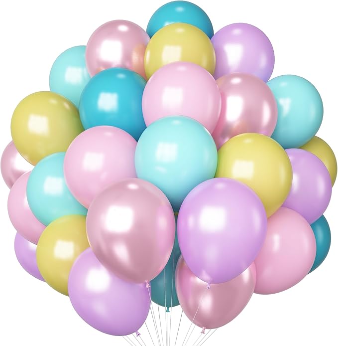 Pastel Balloons 60 Pcs Metallic Pink Purple Teal Blue Yellow Multicolor Latex Balloon Macaron Rainbow Pastel Color Party Balloons for Girls Birthday Baby Shower Bridal Wedding Party Decorations-Ruum Studio Home