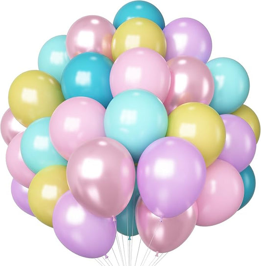 Pastel Balloons 60 Pcs Metallic Pink Purple Teal Blue Yellow Multicolor Latex Balloon Macaron Rainbow Pastel Color Party Balloons for Girls Birthday Baby Shower Bridal Wedding Party Decorations-Ruum Studio Home