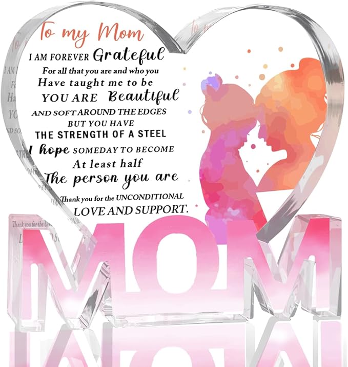 Mothers Day Gifts Best Mom Gifts -Gifts for Mom from Daughter Son - Best Mom Ever Gifts Unique Mother Birthday Acrylic Heart-Shaped Plaque Desk Decorations Present for Mom Christmas Anniversary-Ruum Studio Home