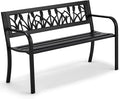 AVAWING Outdoor Bench, 2-Person Garden Benches for Outside, Metal Frame Patio Seating with Floral Pattern Backrest, Armrests for Lawn, Park, Porch, Entryway, Black-Ruum Studio Home