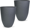 2 Pcs Pack 15 Inches Heavy Duty Plastic Resin Tall Tapered Planter Pots Large Round Planter Flower Pot with Drainage Hole for Indoor Outdoor Deck Porch Garden Home Patio Front Door (Dark grey, S)-Ruum Studio Home