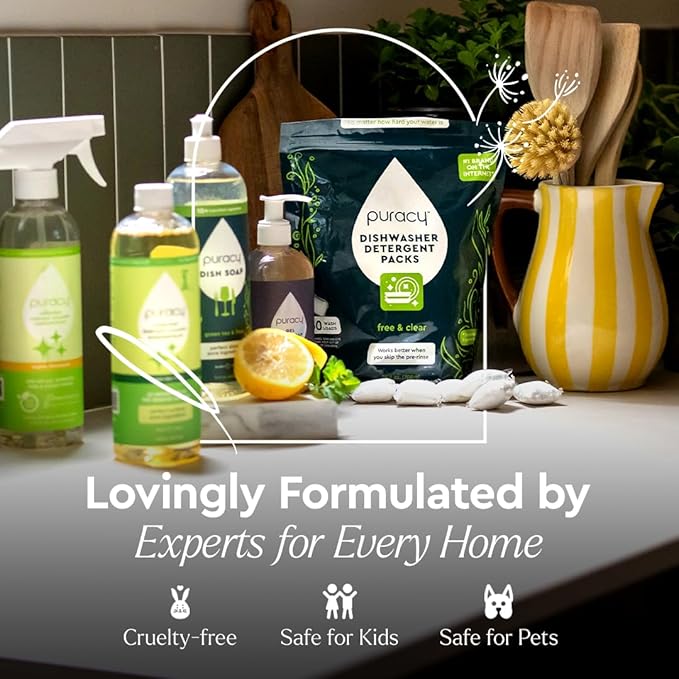 Puracy Natural Dish Soap Refill Bundle- Enzyme-Powered Dishwashing Soap, Organic Dishsoap Liquid Clean Non-Toxic (Organic Lemongrass, 16oz and 48oz Refill)-Ruum Studio Home