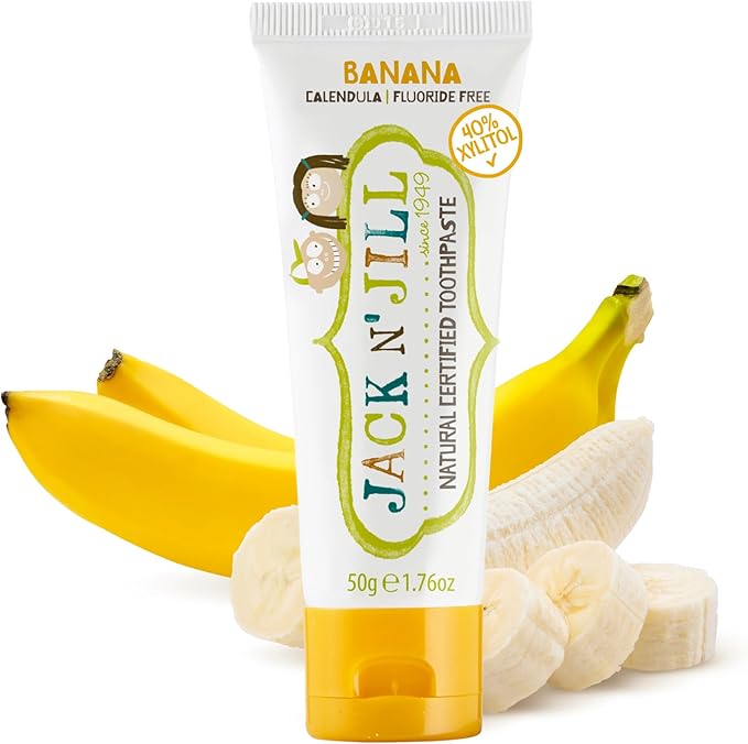 Jack N' Jill Natural Toothpaste for Baby and Infants - Fluoride Free Training Toothpaste, 40% Xylitol, BPA Free - Banana, 1.76 oz (Pack of 1)-Ruum Studio Home