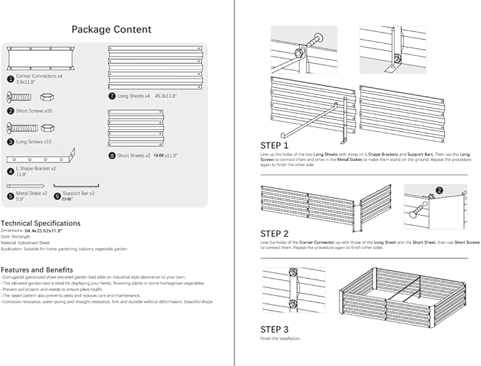 8x2x1ft Metal Raised Garden Bed Kit，Galvanized Garden Bed Box for Vegetables, Flowers, Herbs, and Succulents,120 Gallon Capacity - Green-Ruum Studio Home
