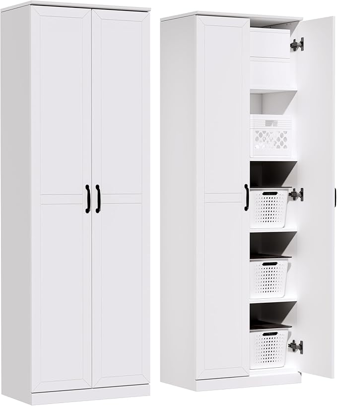 71" Tall Pantry Cabinet/Storage Cabinet, Wood Cupboard with 2 Door and 3 Adjustable Shelves for Kitchen, Dining Room, Living Room, Bathroom (Style 2)-Ruum Studio Home