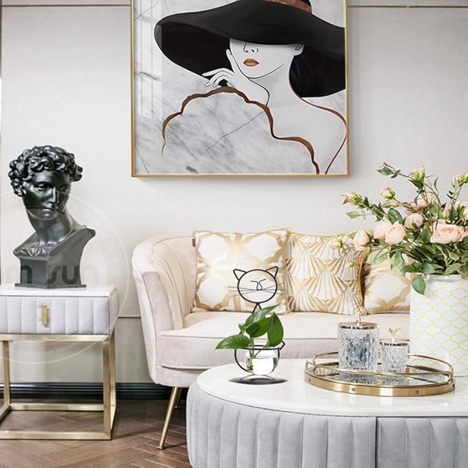 Marbrasse Desktop Glass Planter Vase Holder, Modern Creative Cat Plant Terrarium Metal Stand for Hydroponics Plants Home Garden Wedding Decoration Outdoor Planter Ideas (Style 2)-Ruum Studio Home