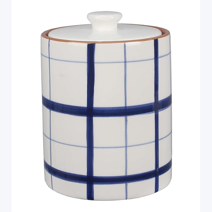 Young's Inc. 4 Pcs Set Cylindrical Ceramic Canisters- Storage Container for Kitchen and Bathroom - Beautiful Home Decor Accent to Store Food, Coffee, Tea, and More - White, Blue-Ruum Studio Home