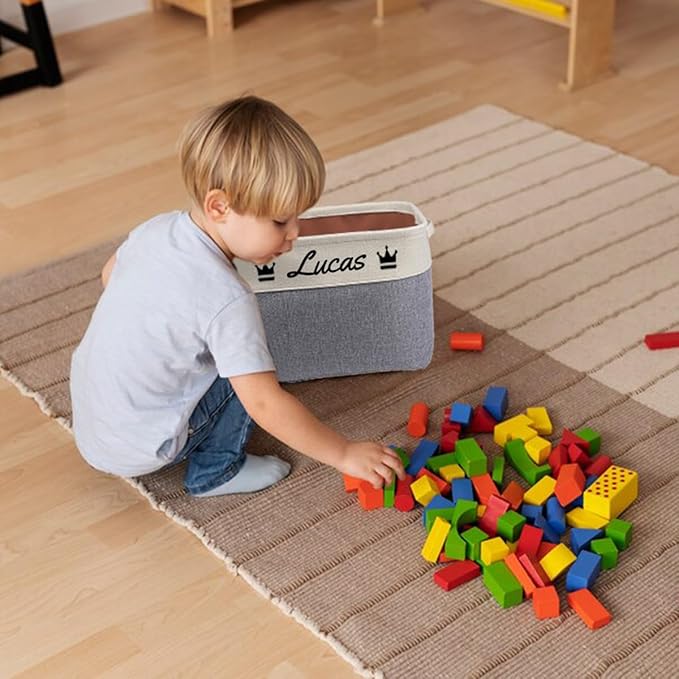 Generic Personalized Kids' Storage Box - Brown, Customizable, Soft & Durable Cotton & Linen, Foldable, 14x9x1 inches-Ruum Studio Home
