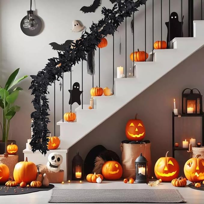 Lvydec 2 Pack Black Halloween Fall Maple Garland - 5.9ft/Piece Artificial Hanging Fall Leave Vines Garland Autumn Decor for Thanksgiving Home Wedding Party-Ruum Studio Home