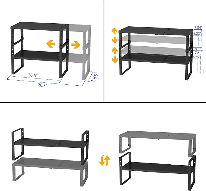 Expandable,Stackable Spice Rack,Seasoning Organizer and Storage,Spices Jar Racks for Cabinet,Countertop, Metal Pantry, Cupboard,Laundry Storages,Heavy Duty(1 Pack/Large/Black)-Ruum Studio Home