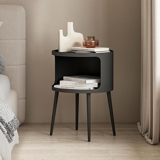 Modern Side Table,Round end Table with Open Storage,Metal nightstand,Bedside Table for Living Room,Bedroom-Ruum Studio Home