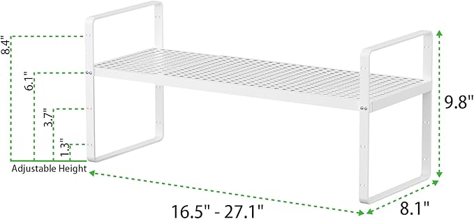 Expandable Cabinet Storage Shelf Stackable Organizer Rack for Kitchen Bathroom Pantry Spice Cupboard Coffee Countertop Home Office Desk Heavy Duty Nonslip White Small 1 Pack-Ruum Studio Home