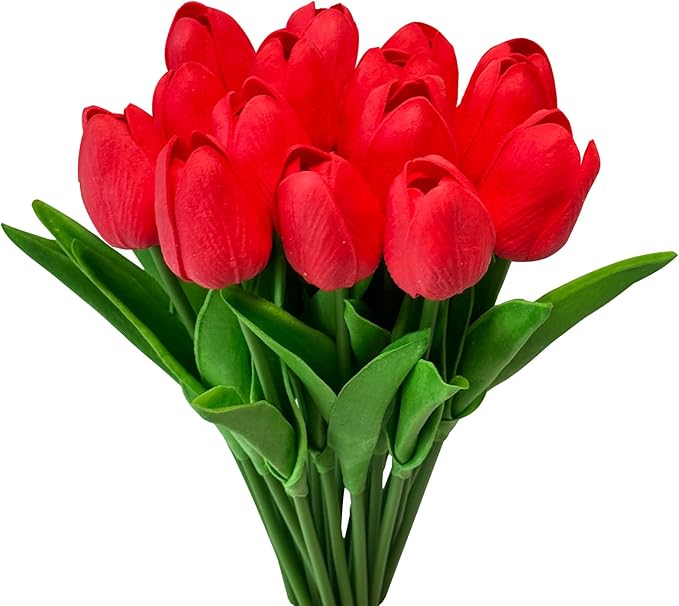 Artificial Tulips Flowers 15Pcs Faux PU Tulip Real Touch Tulip Fake Flowers Bouquets Arrangements for Mother's Day Easter Spring Flowers Gifts Home Table Décor-Ruum Studio Home