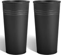 KOL 28'' Tall Galvanized Steel Planter Pot - Flower Pot with Water Level Indicator for Plants - 2-Pack Self Watering Planters - Round Black Powder Metal Planter Box - Indoor Outdoor Grande Plant-Ruum Studio Home