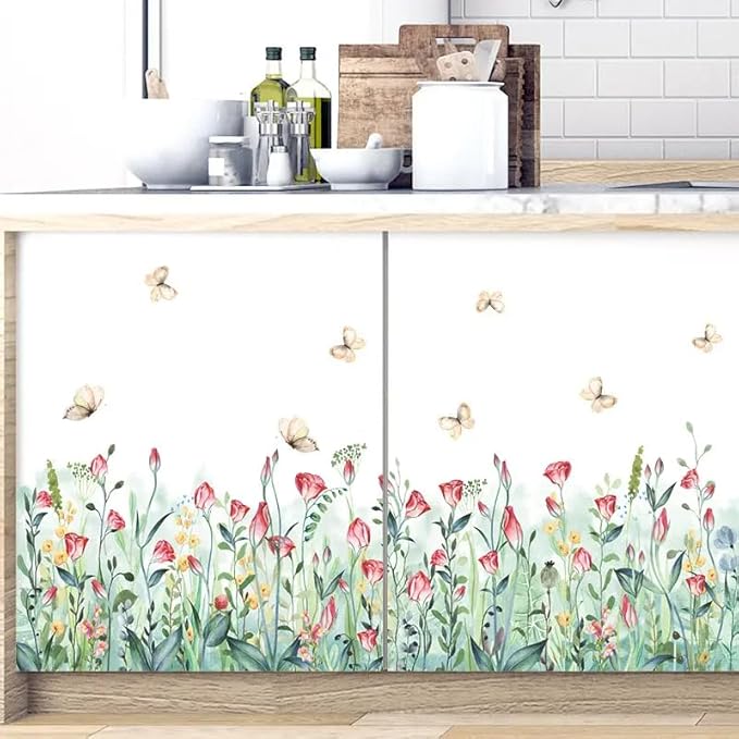 Set of 28x20 Inch Size Hello Spring Summer Window Cling Sticker Tulip, Flower and Butterfly Window Stickers, Spring and Summer Decor, Home, Shop, Party Window Glass Display Stickers (Floral)-Ruum Studio Home