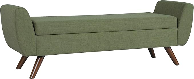 HomePop Modern Storage Bench with Wood Legs Home Décor|Bench with Storage for Living Room & Bedroom - Olive Green Woven-Ruum Studio Home