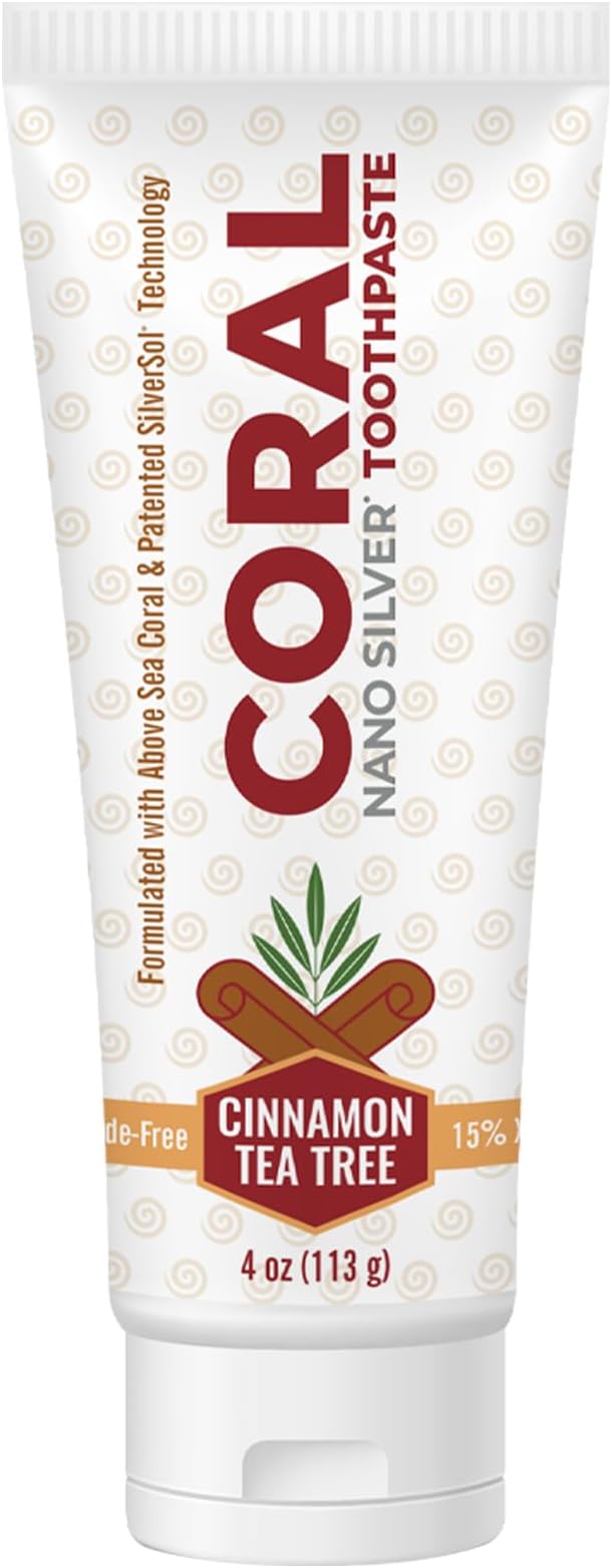 Coral Nano Silver Cinnamon Tea Tree Toothpaste, Natural Fluoride Free Teeth Whitening Toothpaste, Coral Calcium Nano Silver Infused SLS Free 4 Ounce-Ruum Studio Home