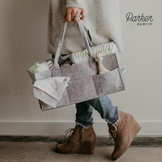 Parker Baby Co. Diaper Caddy - Nursery Storage Bin and Car Organizer for Diapers and Baby Wipes - Gray, Large-Ruum Studio Home