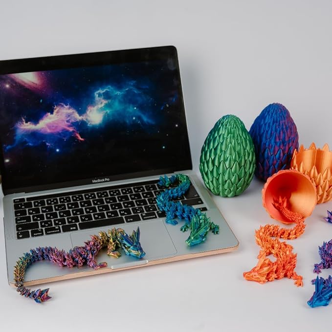 3PCS 3D Printed 12” Articulated Crystal Dragon Inside 5.1” Egg – Fantasy Collectible, Fidget Toy & Stocking Easter Basket Stuffers for Home & Office Decor (3PCS-Egg)-Ruum Studio Home