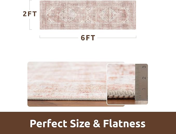 AMOAMI-2X6 Runner Rug-Washable Runners for Hallways-Soft Non Slip Bedside Rugs for Bedroom-Vintage Long Rug for Hallways Entryway Laundry Room Stair Kitchen Bathroom Pink-Ruum Studio Home