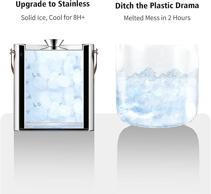 3L Double Wall Ice Bucket with Silicone Lid, Tongs & Scoop Insulated Ice Buckets for Parties & Cocktail Bar,[Silicone Lid for Longer Ice] Large Wine Bar Bucket Stainless Champagne Chiller-Ruum Studio Home