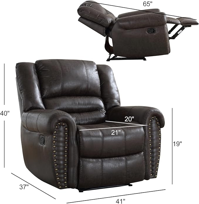 CANMOV Leather Recliner Chair, Classic and Traditional Manual Recliner Chair with Comfortable Arms and Back Single Sofa for Living Room, Dark Grey-Ruum Studio Home