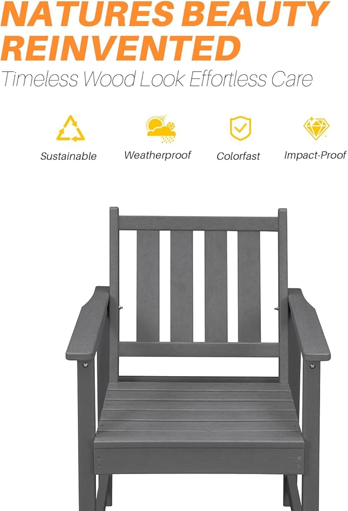 Patio Dining Chair Set of 2, HDPE Outdoor Dining Chair, Ergonomic HDPE Dining Chairs with Deep Seating, All Weather Outdoor Chairs Furniture for Backyard, Deck, Garden, Poolside, Smoke Gray-Ruum Studio Home