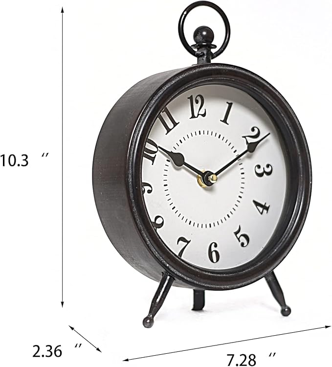 Vintage Decorative Desk and Shelf Clock, Rustic Mantel Clock Farmhouse Clock,Black Table Clock on Stand, Silent Non-Ticking 10.3 * 7.3 inch-Ruum Studio Home