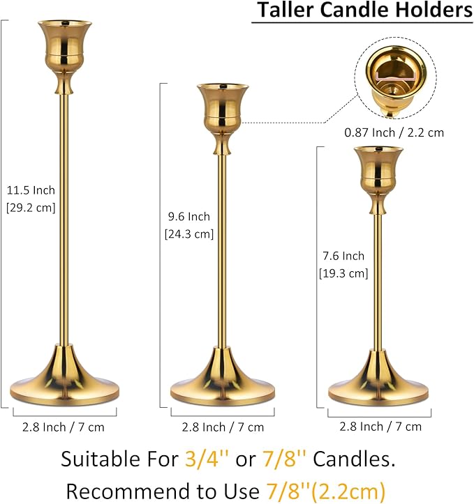 Metal Candle Holders for Candlesticks Taper Candlestick Holders Set Vintage Decorative Centerpiece Candelabra Tall Candle Stands for Halloween Thanksgiving Christmas (Gold, 1 Set (3 pcs))-Ruum Studio Home