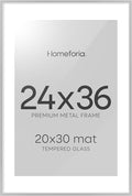 Homeforia Poster Silver Frame 24x36, High End Metal 24 x 36 Large Picture Frame with Mat 20 x 30 Photo, 24x36 Silver Frames Matted to 20x30 Print, 36x24 Thin Frames, Tempered Glass, Wall Kit, Set of 1-Ruum Studio Home