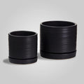 6 + 8 Inch Plant Pots, Ceramic Planter Pot with Drainage Hole & Saucer, Indoor/Outdoor Cylinder Round Planter Pot, Matte Black-Ruum Studio Home