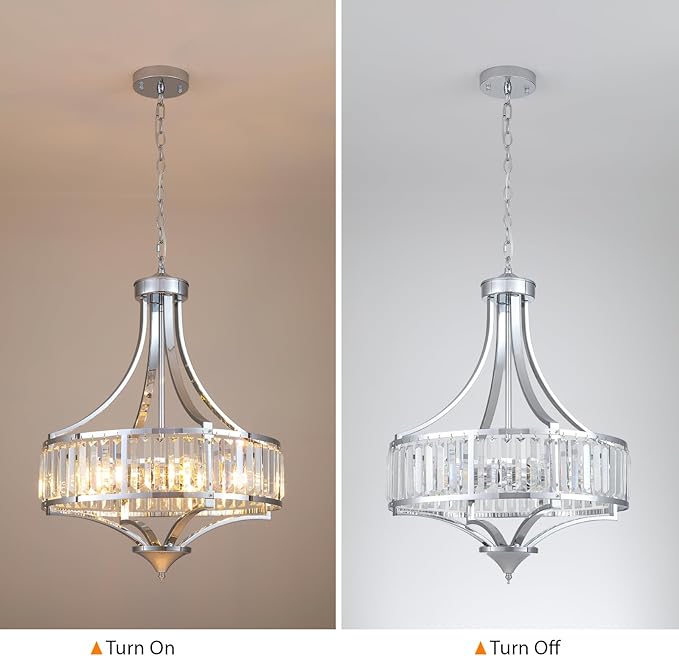 Modern Chrome Crystal Chandelier, 20 Inch Large Ceiling Pendant Light Fixture with 50'' Adjustable Hanging Chain, 5-Light Farmhouse Chandelier for Dining Room, Living Room, Bedroom, Entryway-Ruum Studio Home