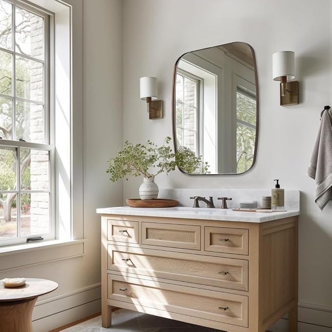 ANDY STAR Brushed Bronze Mirror, 28x36 Inch Stainless Steel Metal Frame Oblong Bathroom Mirror for Vanity, 1’’ Deep Wall Mounted Vertically/Horizontal-Ruum Studio Home