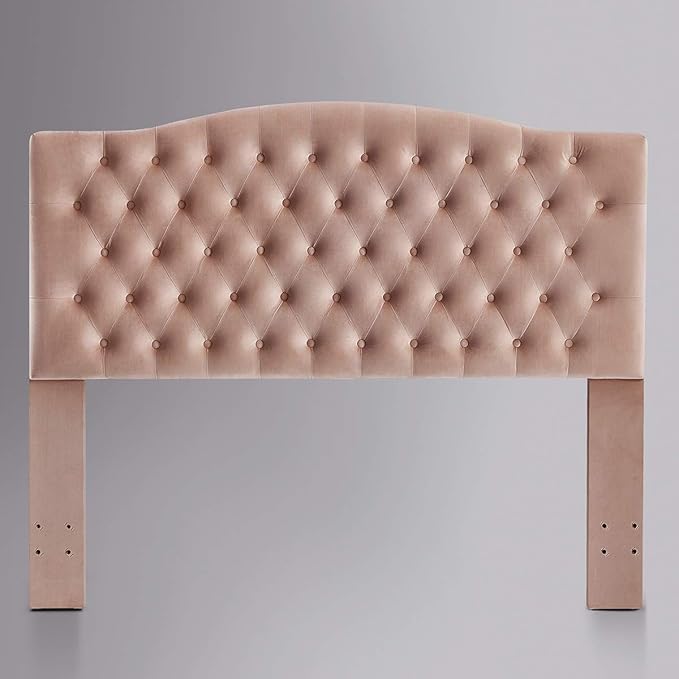 24KF Upholstered Tufted Button Velvet Headboard,Comfortable Fashional Headboard Queen/Full Size,Blush-Ruum Studio Home