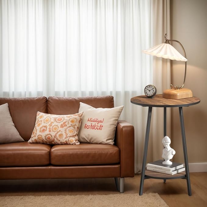 Side Table - Round Accent End Tables - Vintage Wood Color Tables for Sofa Living Room Bedroom Bedside Coffee Small Spaces - Waterproof Metal Frame, Scratch-Resistant - Easy Assembly-Ruum Studio Home