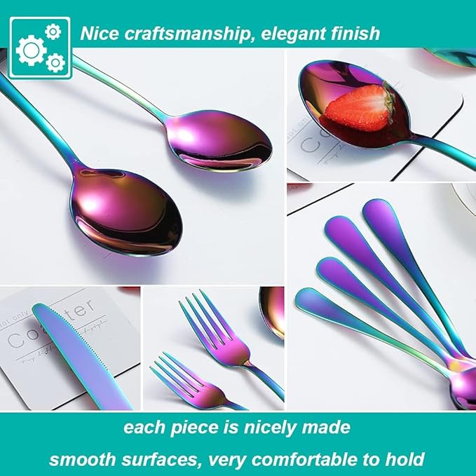 40 Pcs Rainbow Silverware Set for 8, Food Grade Stainless Steel Flatware Set, Eating Utensils Sets Include Fork/Knife/Spoon,Home Kitchen Tableware Set, Reusable Cutlery Set, Dishwasher Safe-Ruum Studio Home
